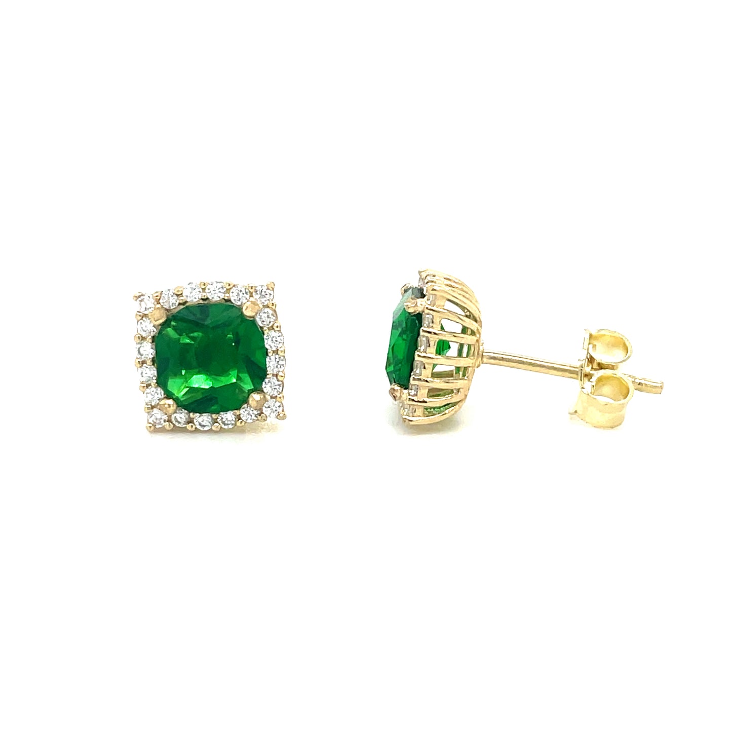9CT Cubic Zirconia and Green Stone Square Halo Stud Earring