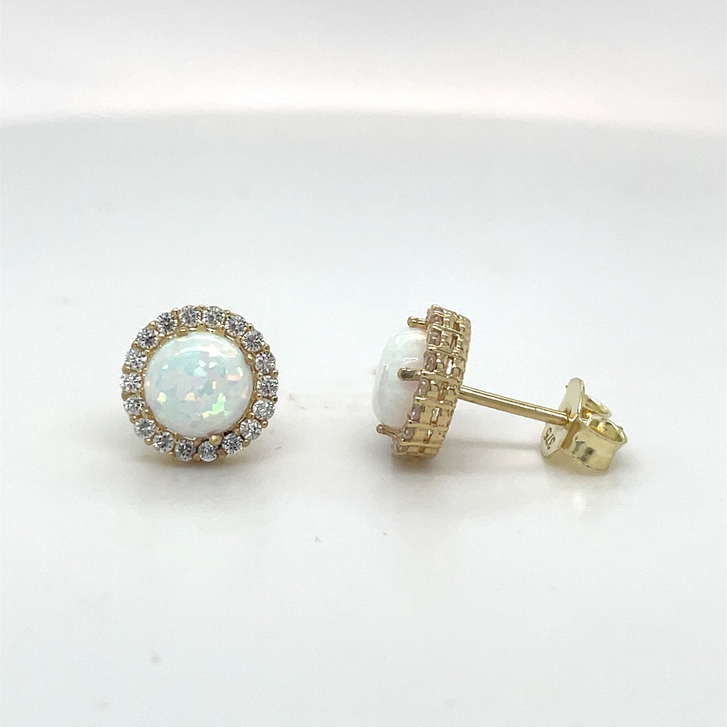 9CT Cubic Zirconia and Opal Round Halo Stud Earring