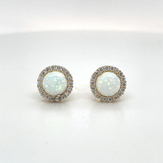 9CT Cubic Zirconia and Opal Round Halo Stud Earring