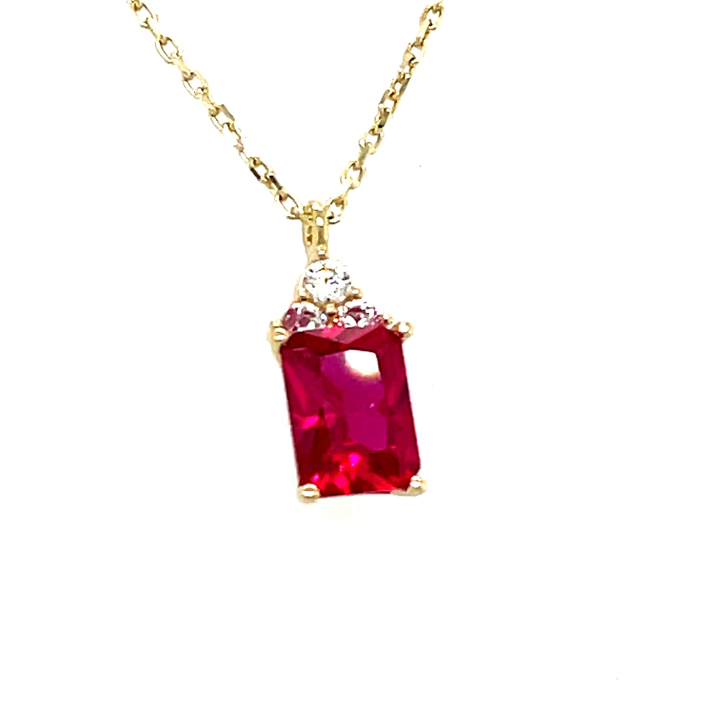 9CT Cubic Zirconia and Red stone Rectangle Necklet