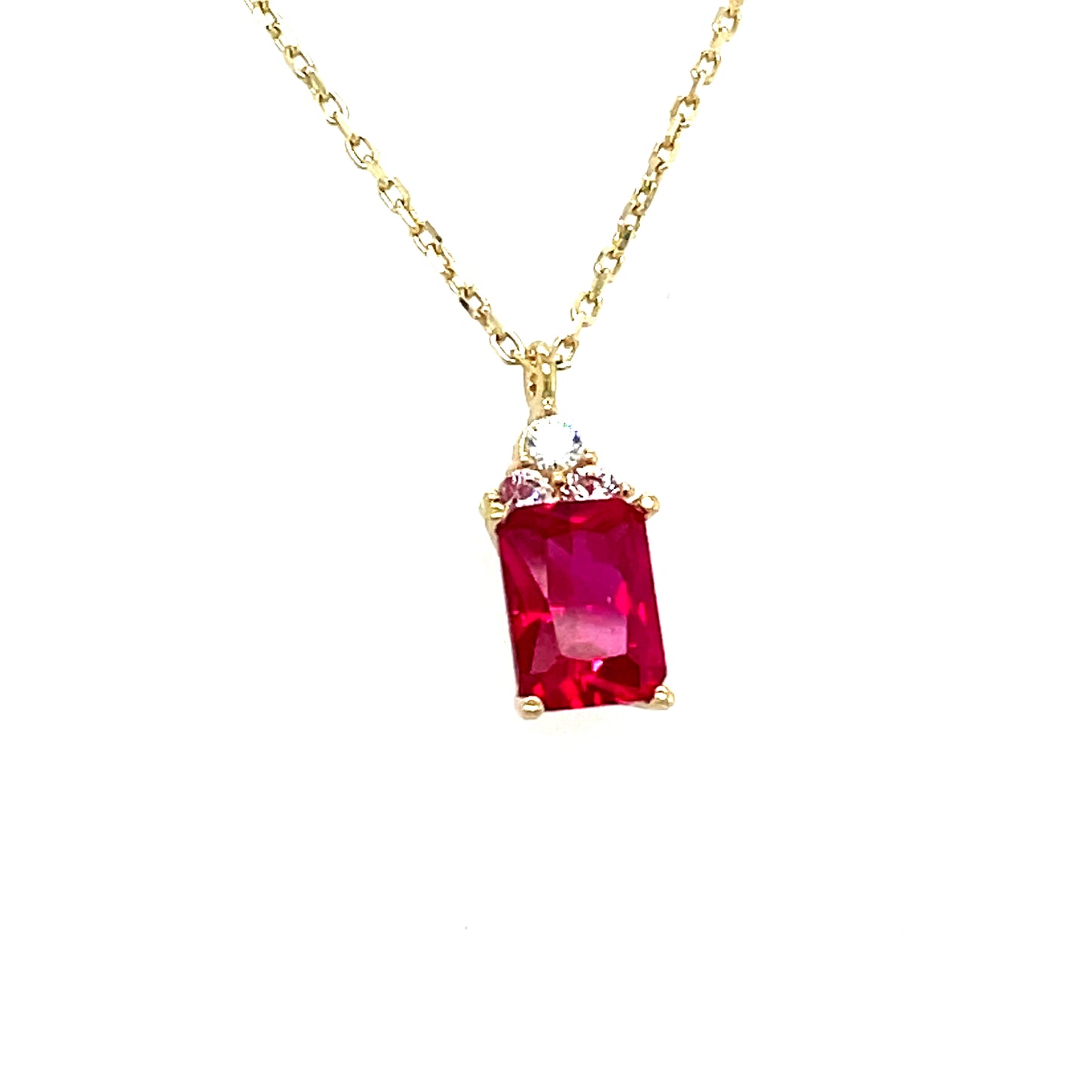 9CT Cubic Zirconia and Red stone Rectangle Necklet