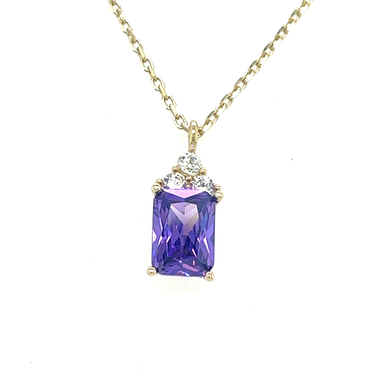 9CT Cubic Zirconia and Purple Stone Rectangle Necklet