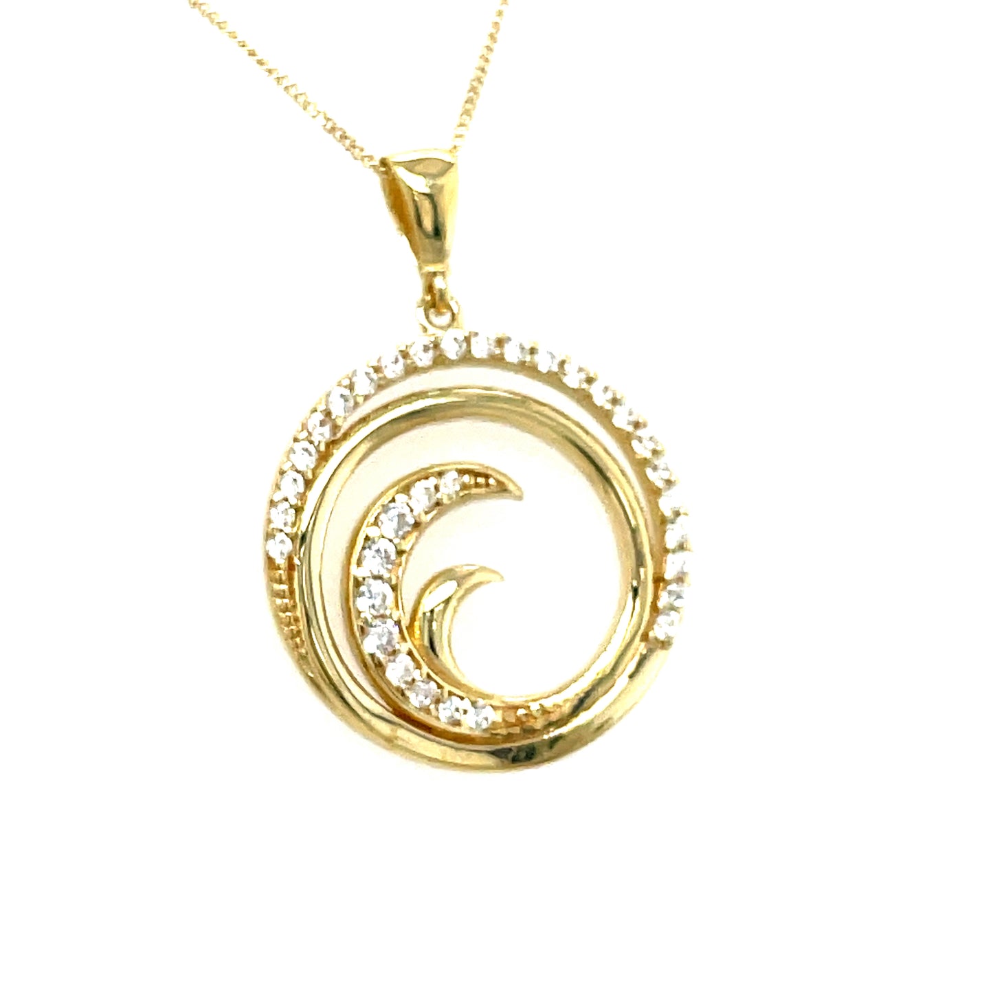 9CT Cubic Zirconia Round Open Swirl Pendant