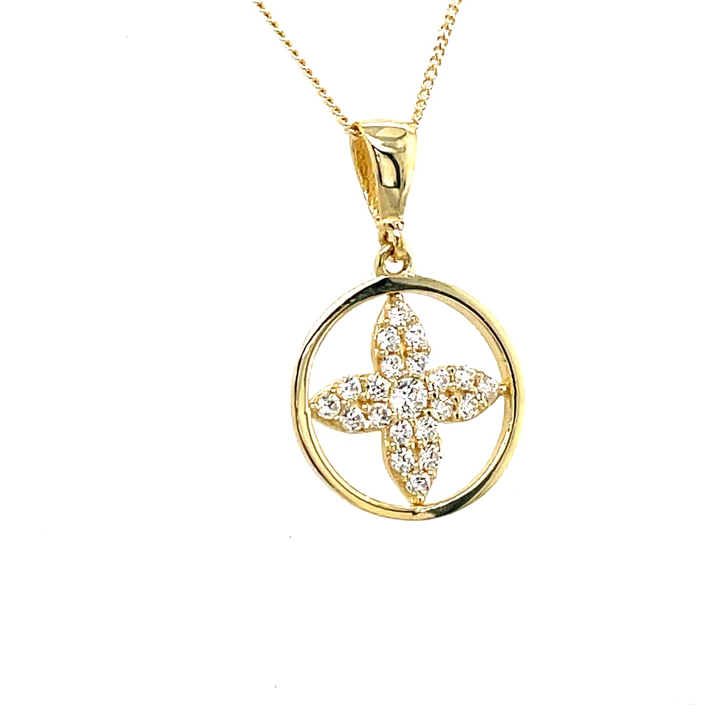 9CT Cubic Zirconia Open Circle Clover Pendant