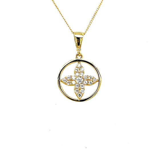 9CT Cubic Zirconia Open Circle Clover Pendant