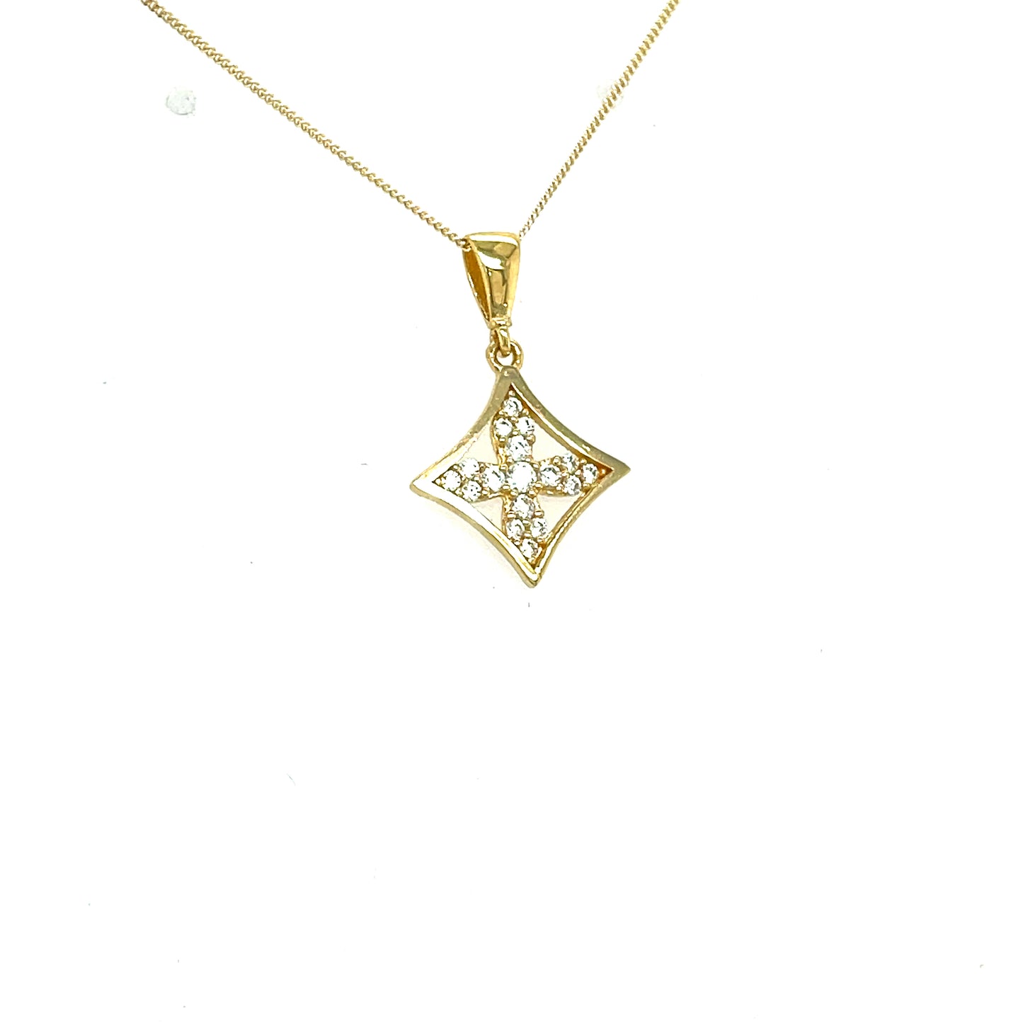 9CT Cubic Zirconia Open Clover Diamond Shape Pendant