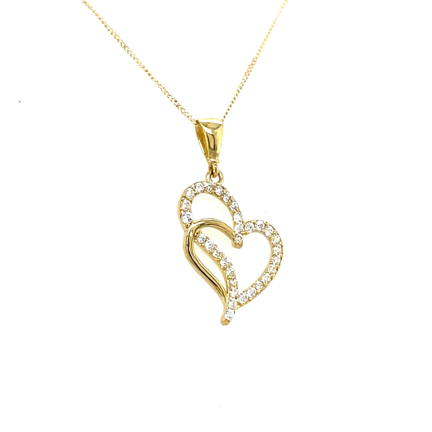 9CT Cubic Zirconia Double Heart Link Pendant