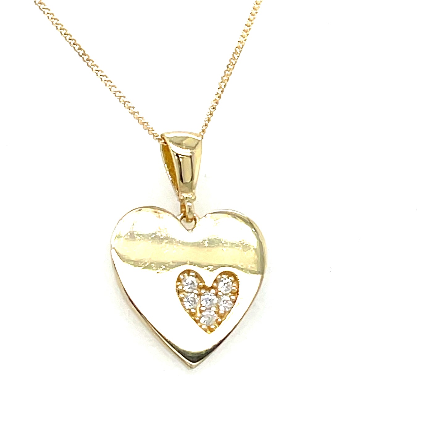 9CT Cubic Zrconia Heart Disc with Pave Set Heart Pendant