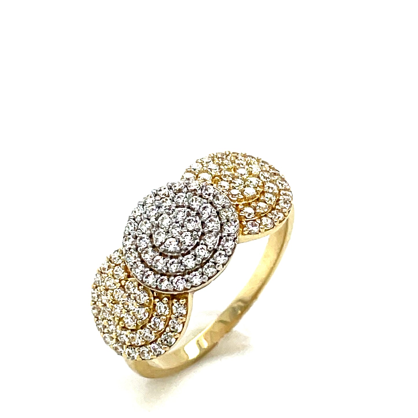 9CT Two Tone Triple Cluster Pave Sety Dress Ring