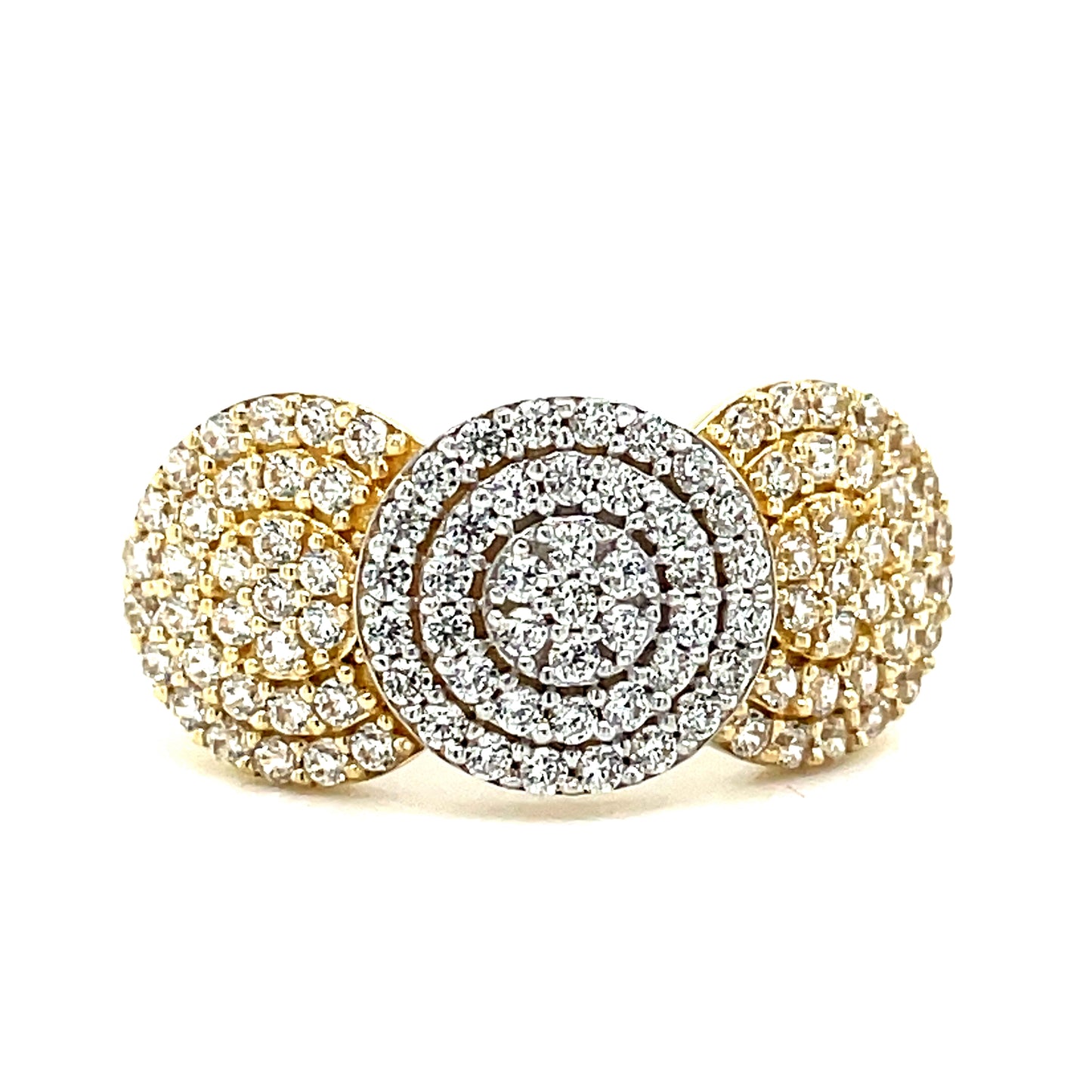 9CT Two Tone Triple Cluster Pave Sety Dress Ring