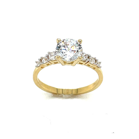 9CT Cubic Zirconia Round Solitaire Dress Ring with Graduated Shoulders