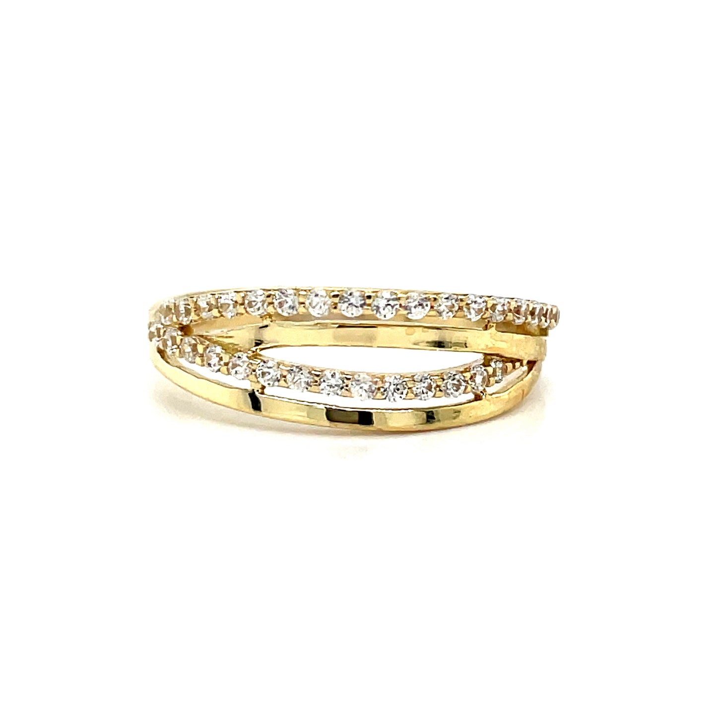 9CT Cubic Zirconia Open 4 Row Crossover Dress Ring
