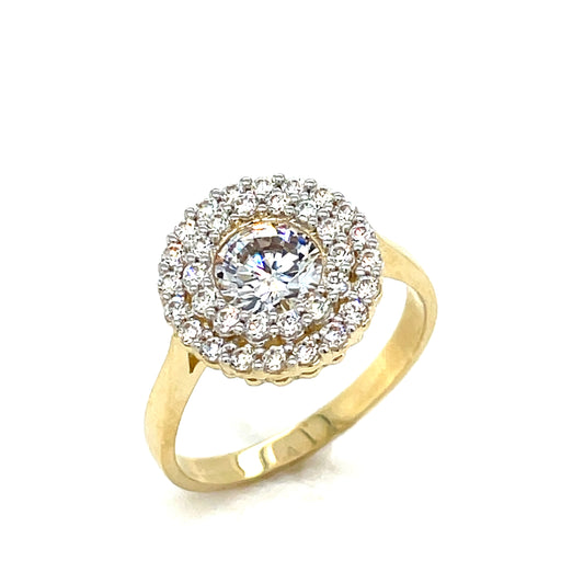9CT Cubic Zirconia Rubover Double Halo Dress Ring