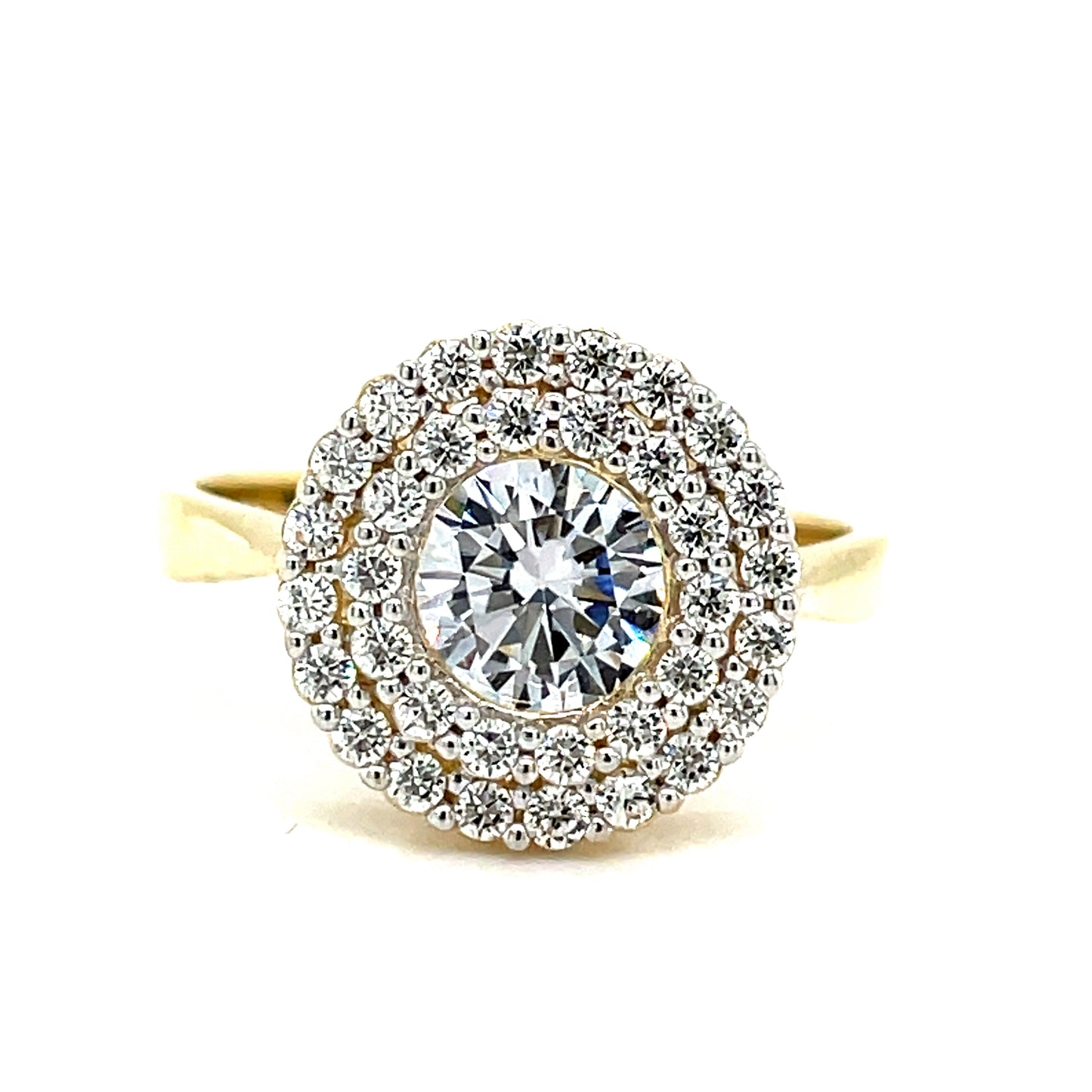 9CT Cubic Zirconia Rubover Double Halo Dress Ring