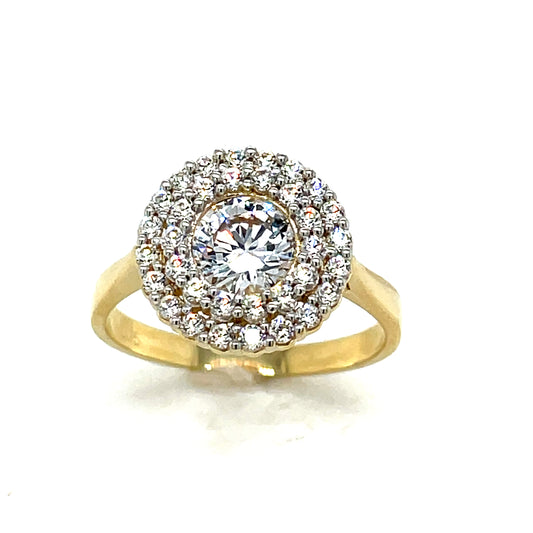 9CT Cubic Zirconia Rubover Double Halo Dress Ring