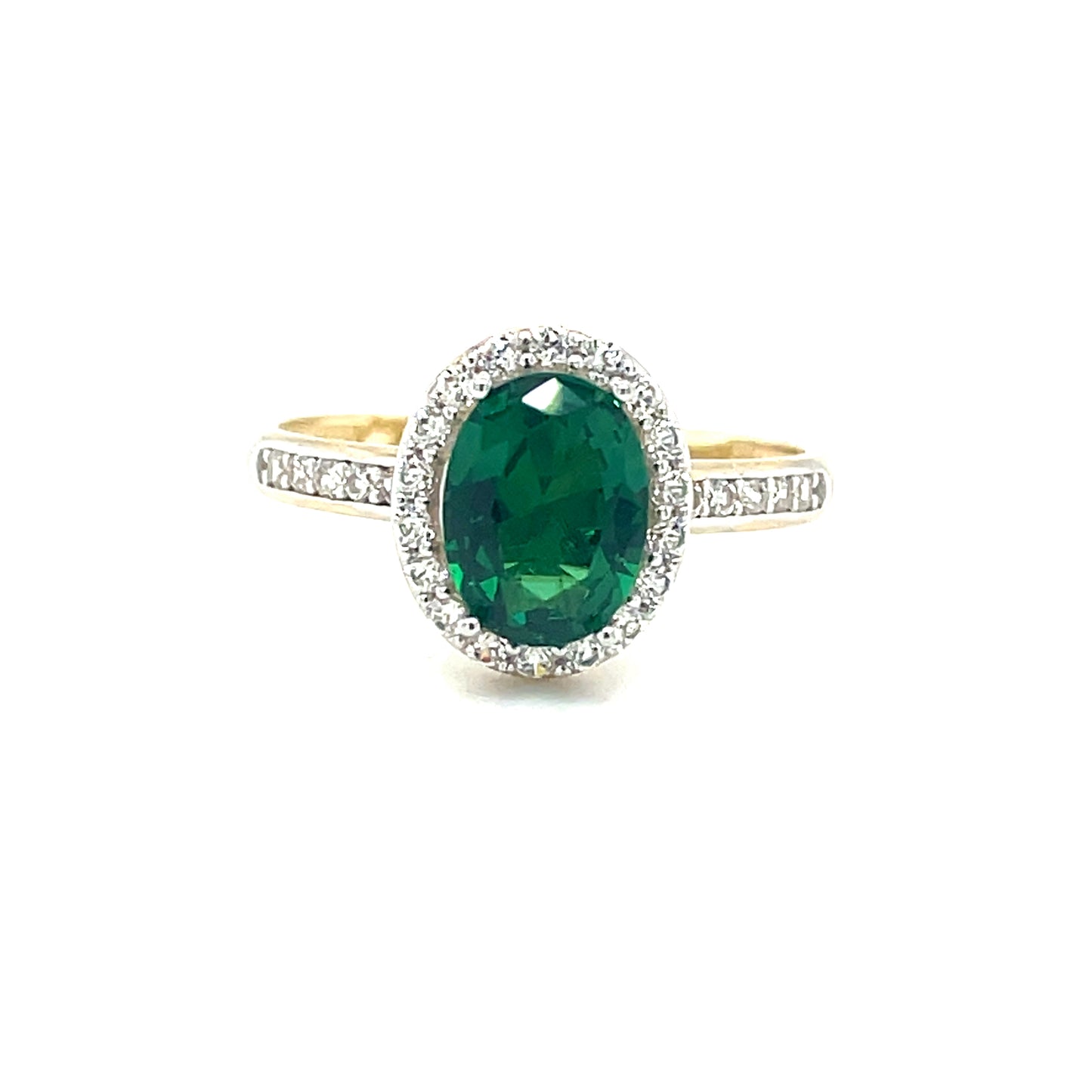 9CT Cubic Zirconia and Green Stone Oval Halo Dress Ring