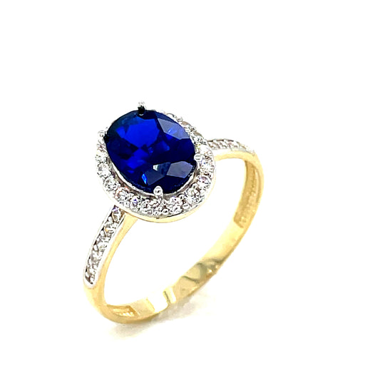 9CT Cubic Zirconia and Blue Stone Oval Halo Dress Ring