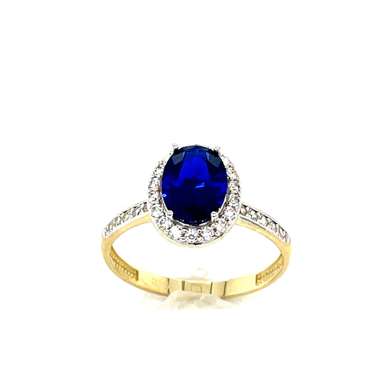 9CT Cubic Zirconia and Blue Stone Oval Halo Dress Ring