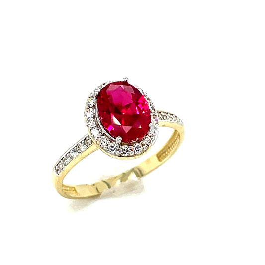 9CT Cubic Zirconia/ Red Stone Oval Halo Dress Ring