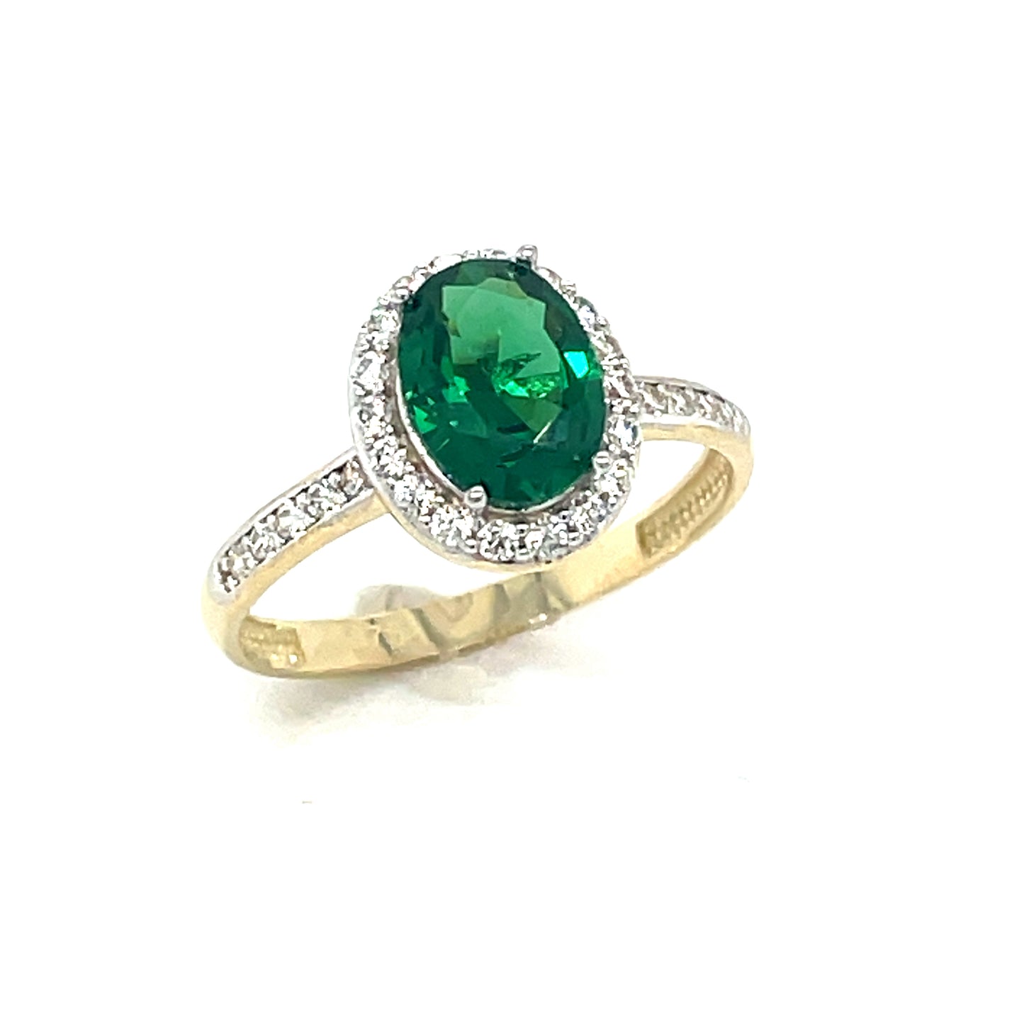 9CT Cubic Zirconia and Green Stone Oval Halo Dress Ring
