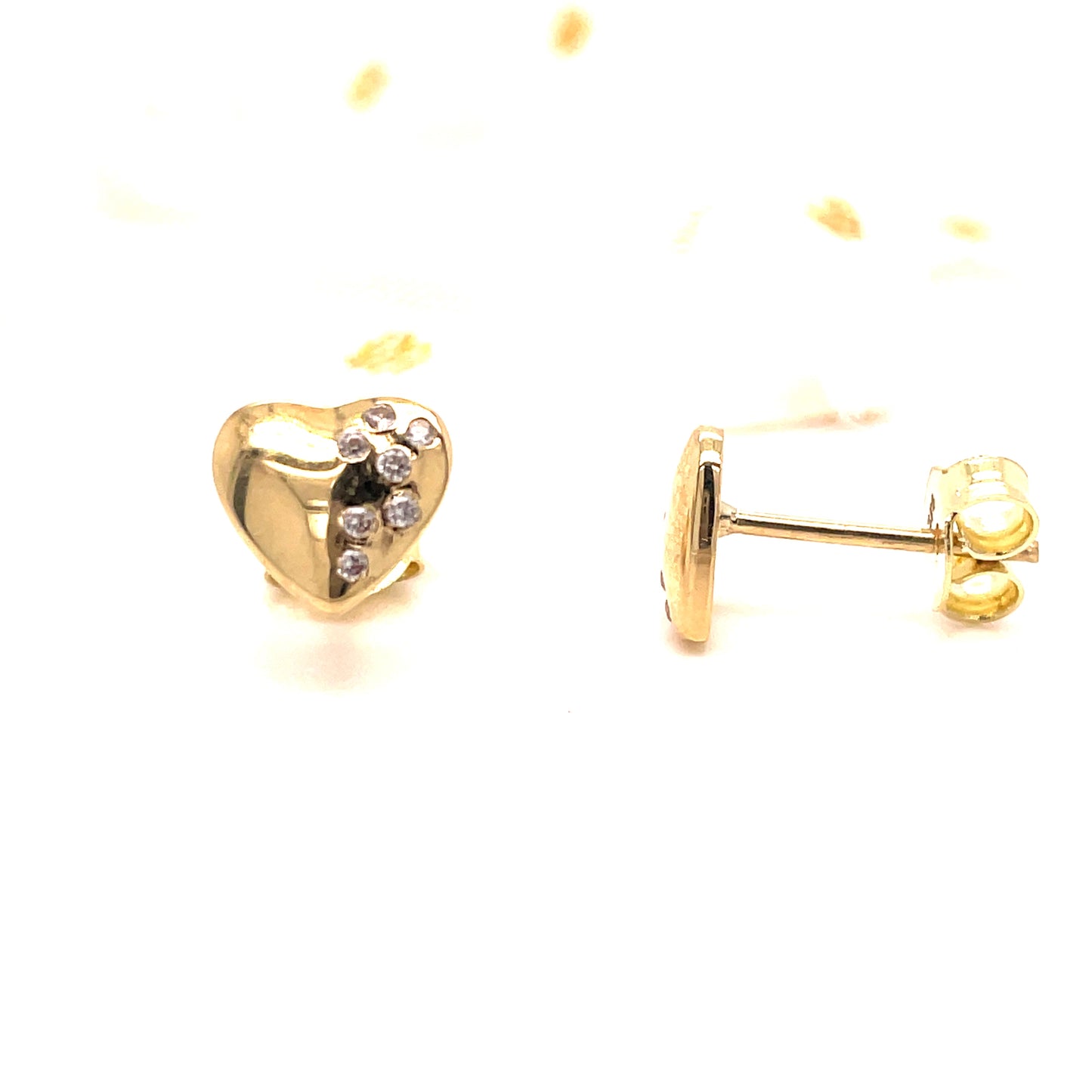 9ct Yellow Gold CZ/Polished Heart Earrings