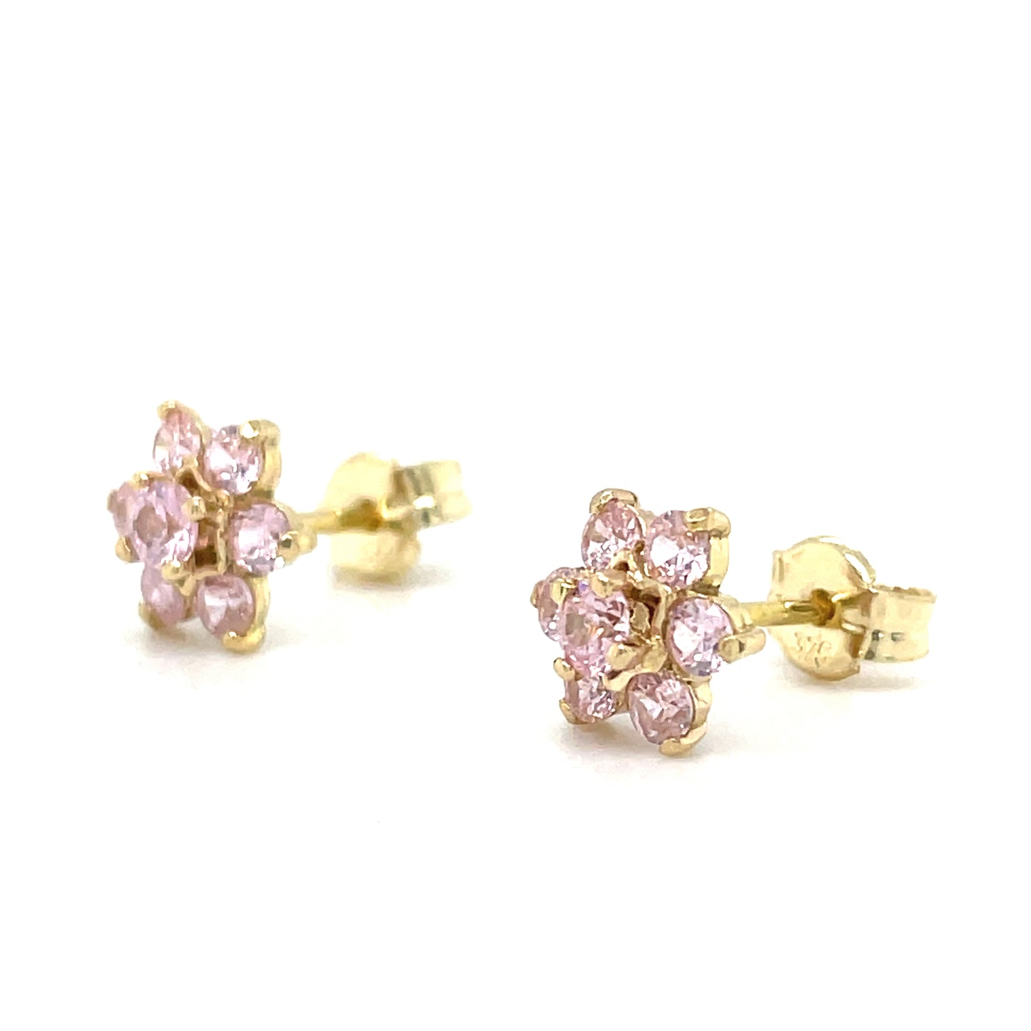 9CT Pink Cubic Zirconia Flower Stud Earring