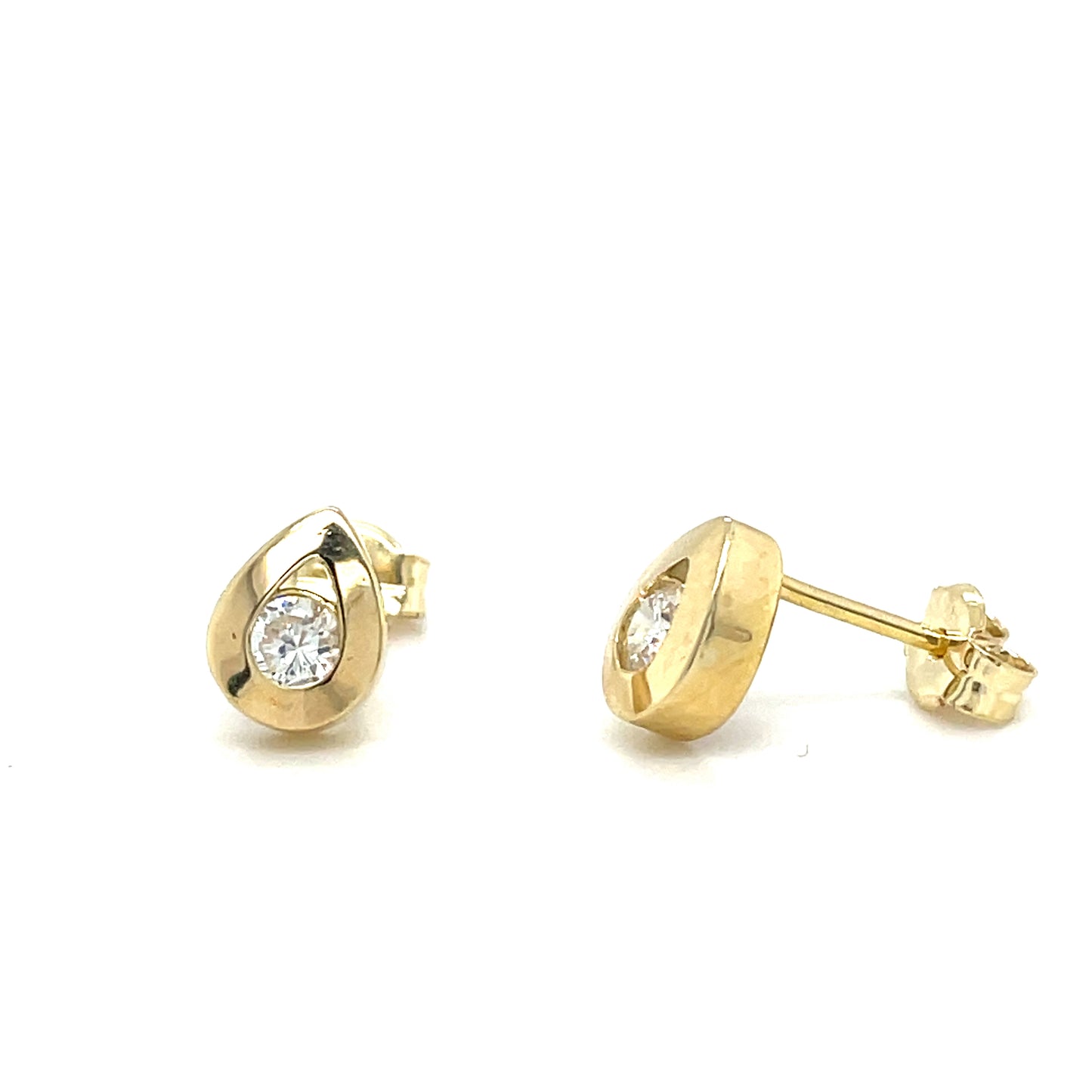9CT Cubic Zirconia Pear Rubover Stud Earring