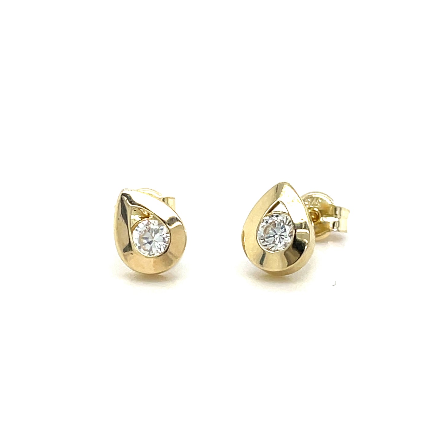 9CT Cubic Zirconia Pear Rubover Stud Earring