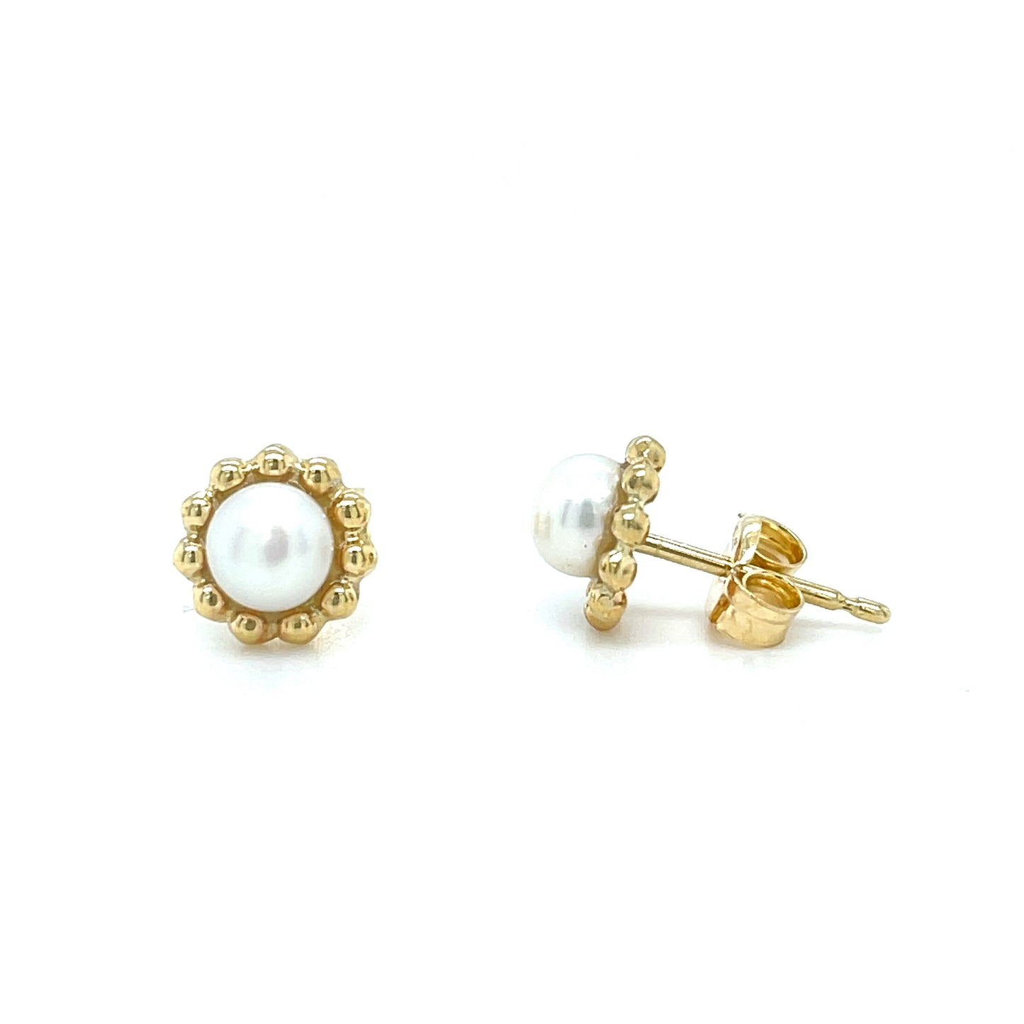 9CT Pearl Stud Earring with Beaded Edge