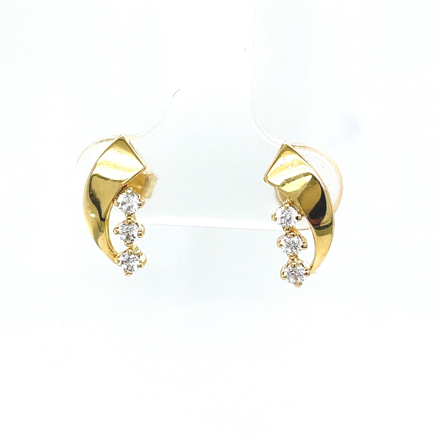 9CT Cubic Zirconia 3 Stone Swirl Stud Earring