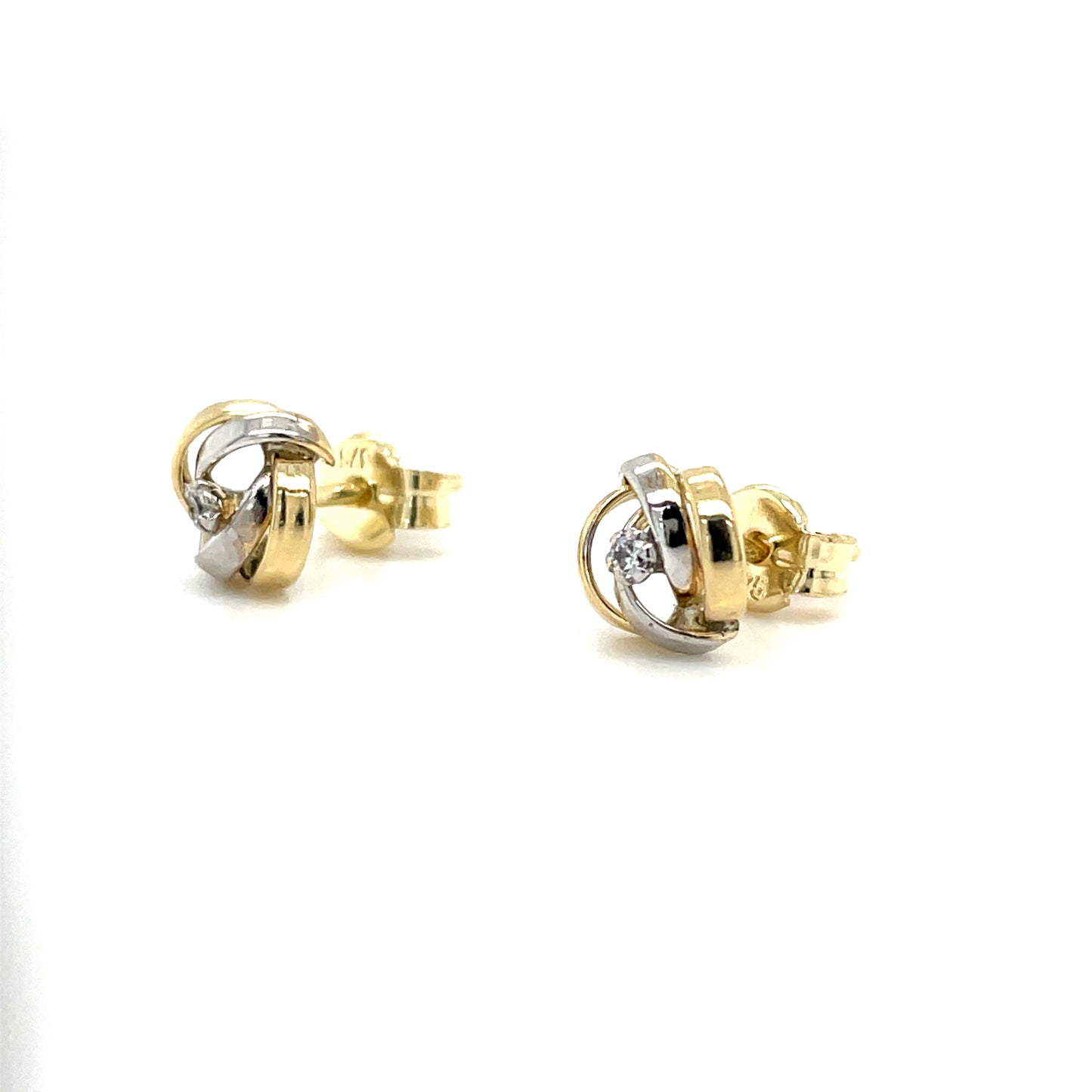 9CT Cubic Zirconia Centre Two Tone Swirl Stud Earring