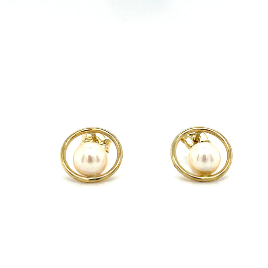 9CT Open Circle Stud Earring with Pearl