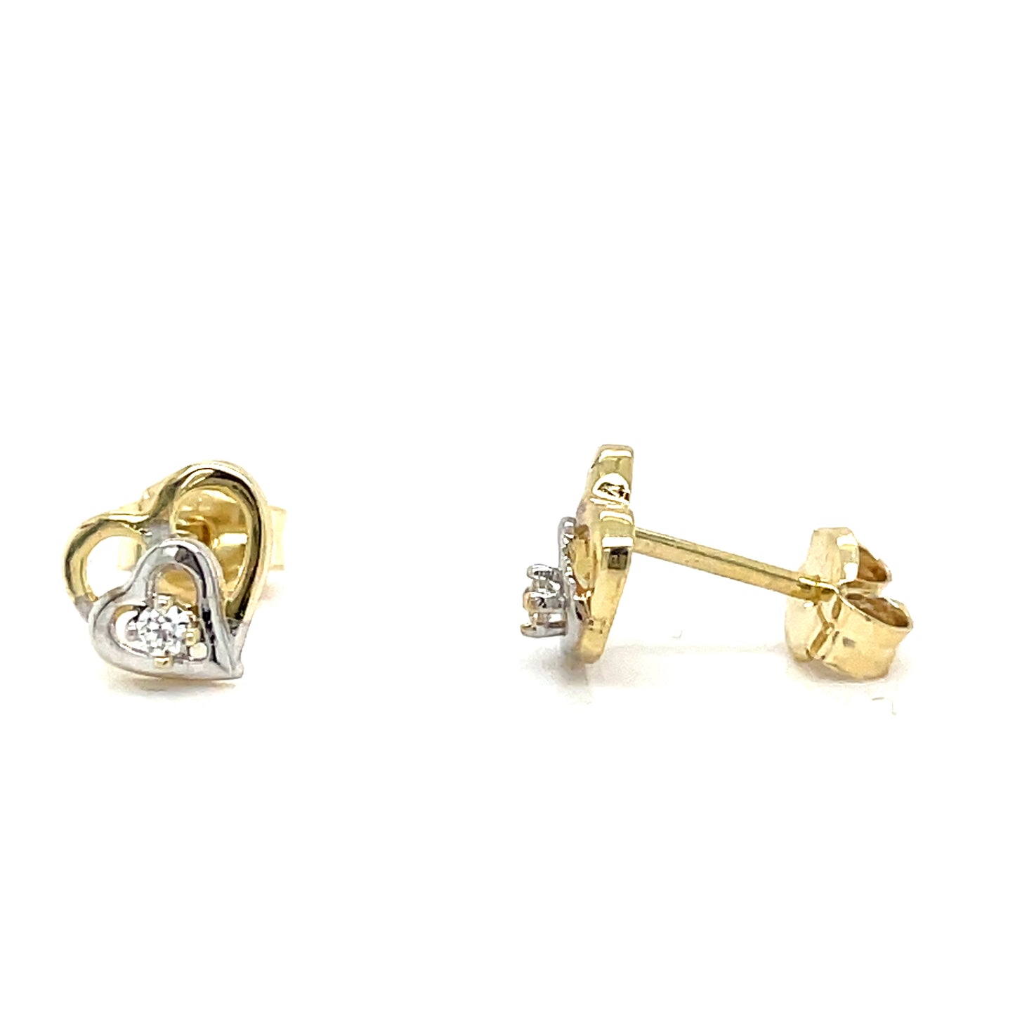 9CT Cubic Zirconia Two Tone Heart Link Stud Earring