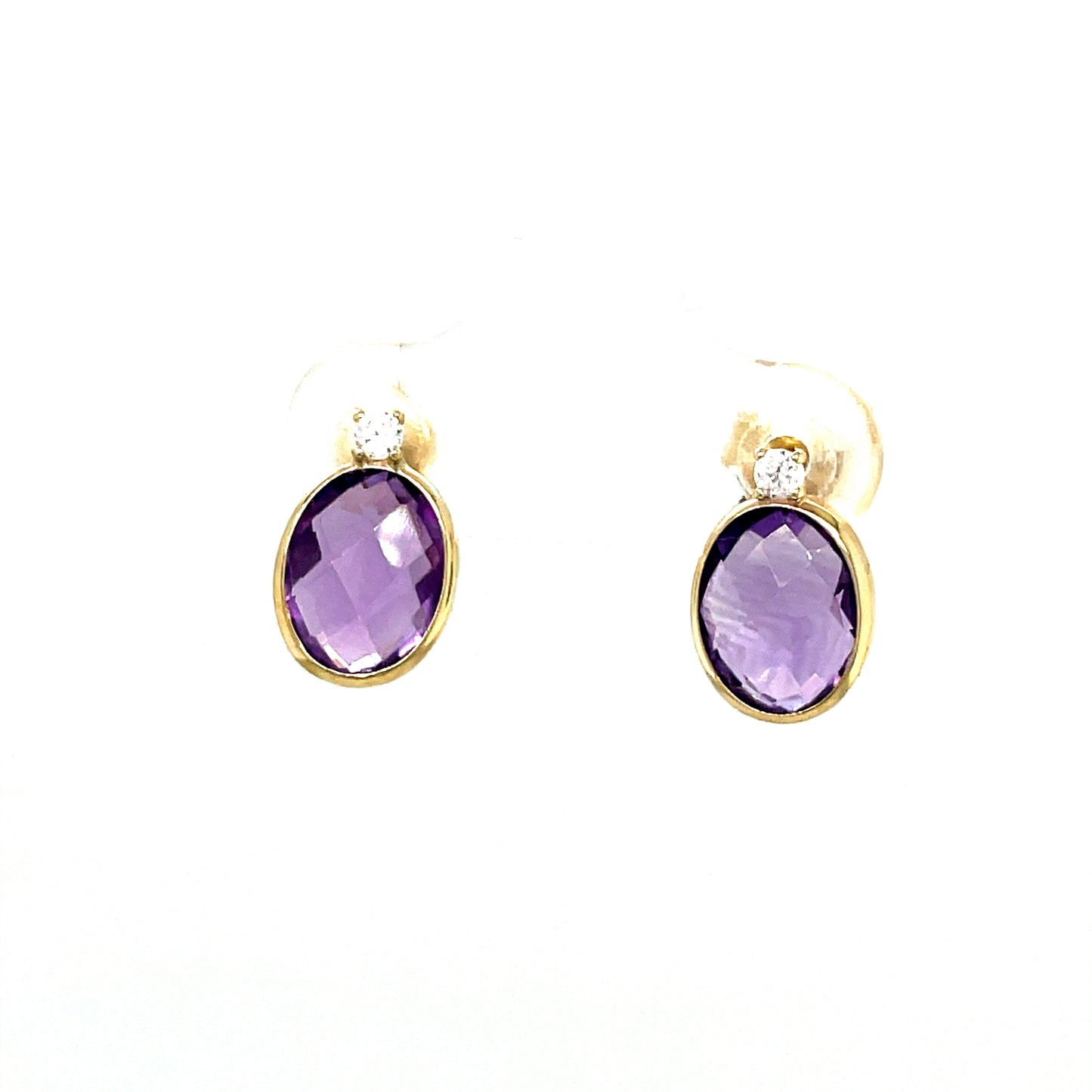 9CT Cubic Zirconia and Amethyst Oval Stud Earring