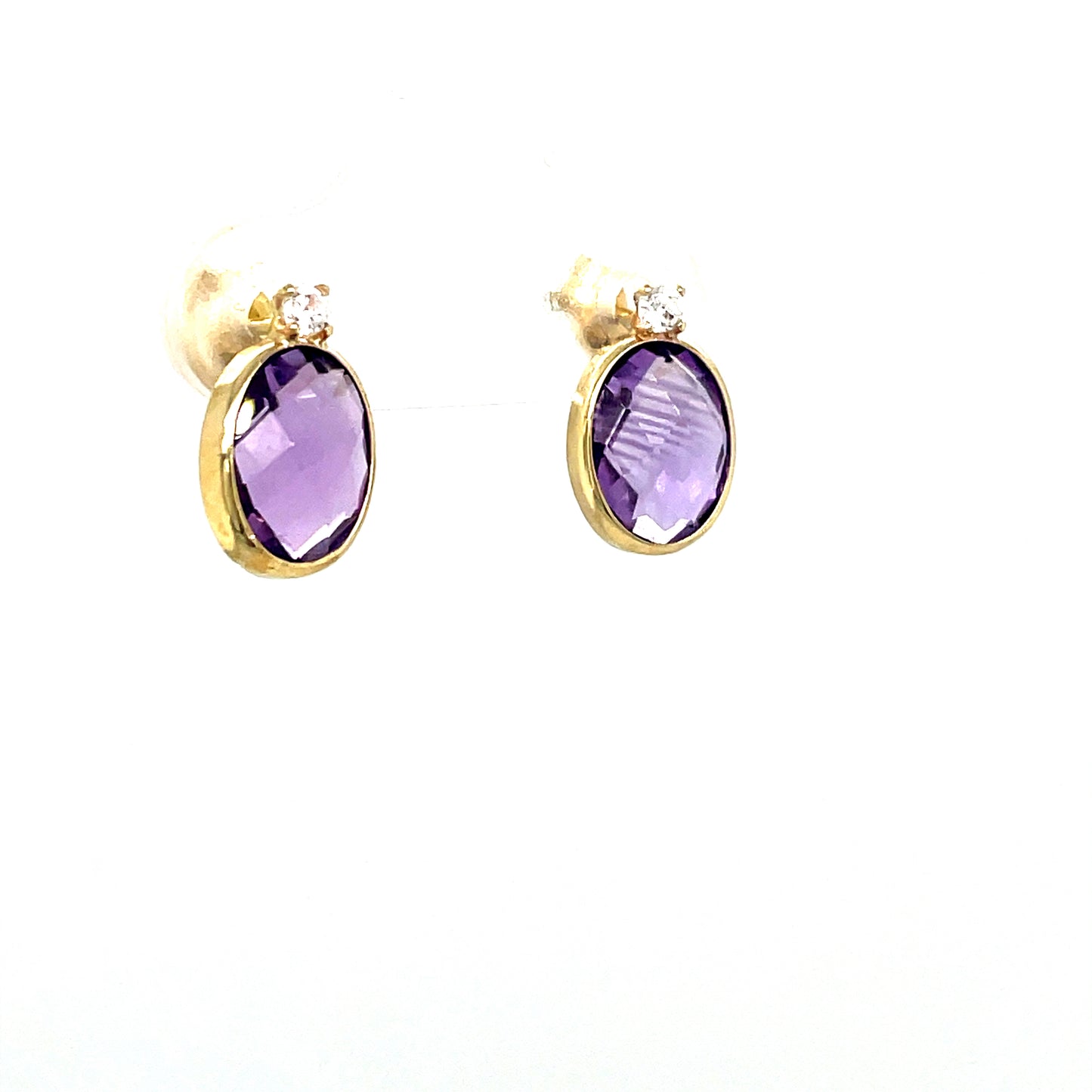 9CT Cubic Zirconia and Amethyst Oval Stud Earring