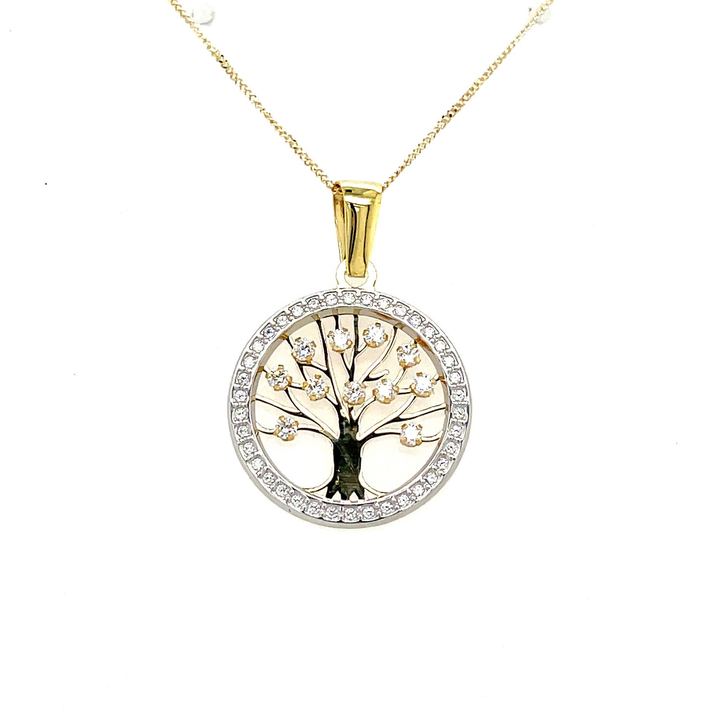 9ct Yellow Gold Cubic Zirconia Tree Of Life Pendant