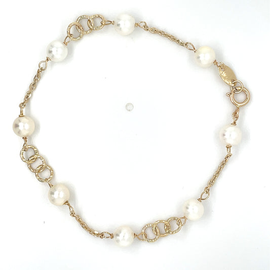 9ct pearl with rolo link bracelet