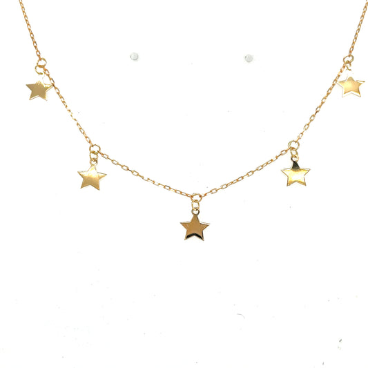 9ct Yellow Gold drop star necklet