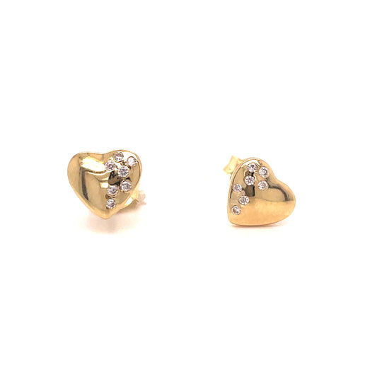 9ct Yellow Gold CZ/Polished Heart Earrings
