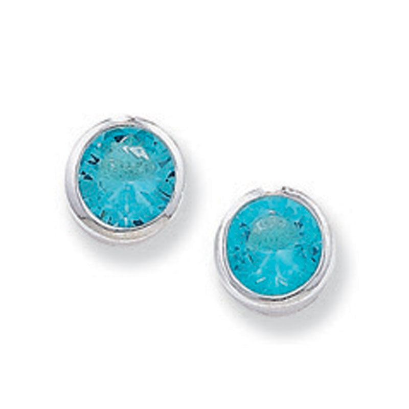 Silver round blue cubic zirconia earring
