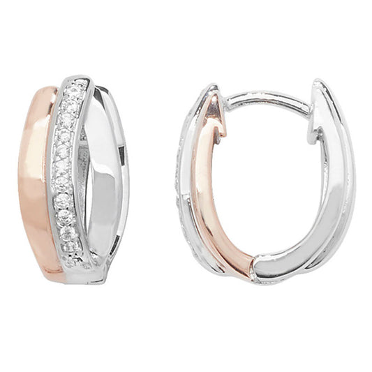 Silver two colour cubic zirconia hoop earring