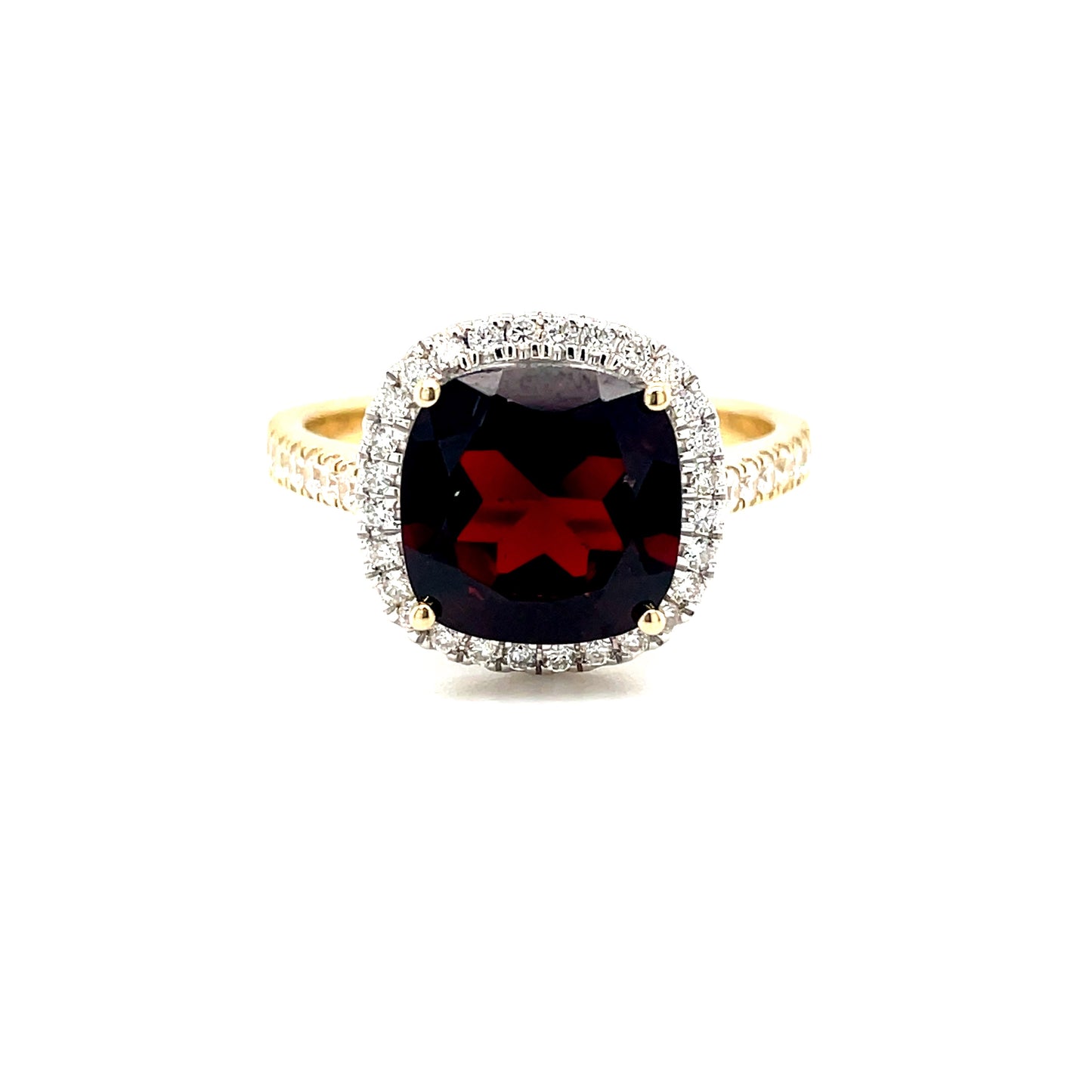 9ct Cushion Cut Halo Garnet And Diamond Ring .41ct