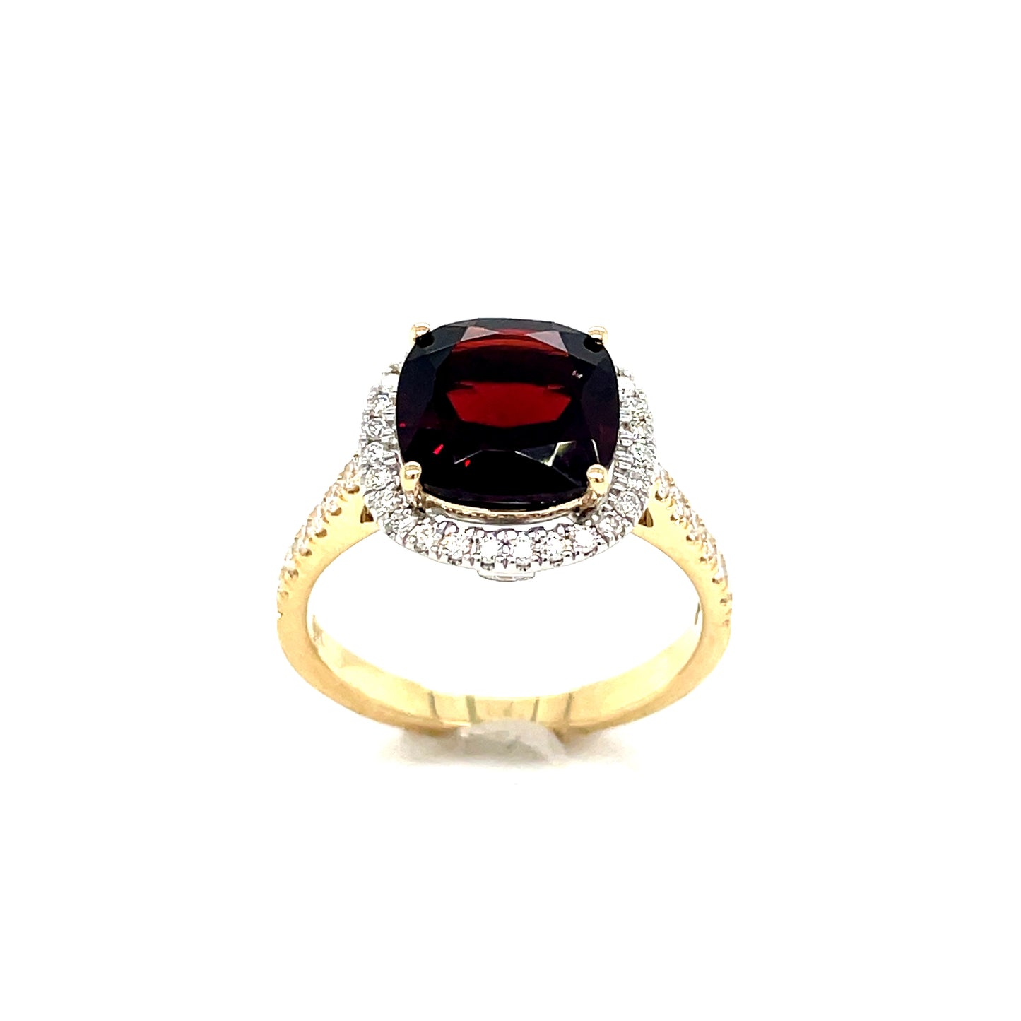 9ct Cushion Cut Halo Garnet And Diamond Ring .41ct