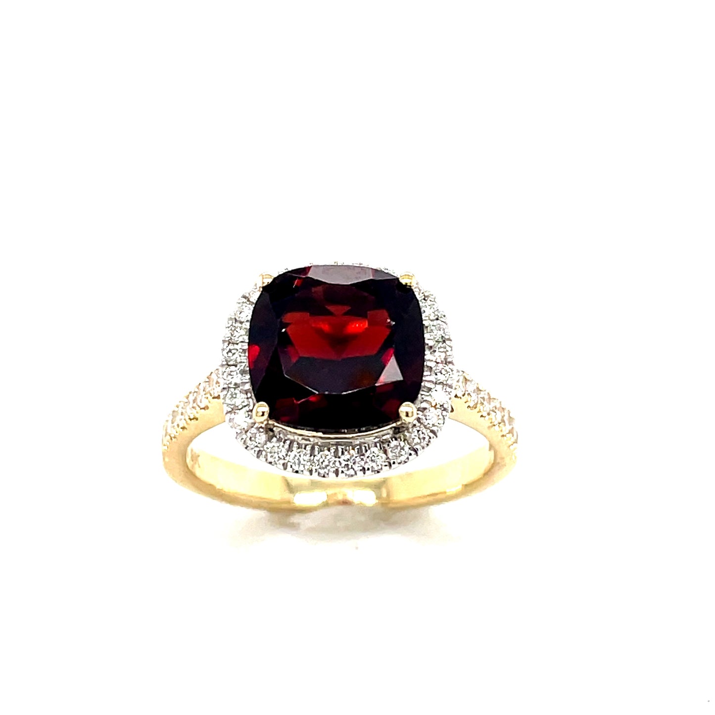 9ct Cushion Cut Halo Garnet And Diamond Ring .41ct