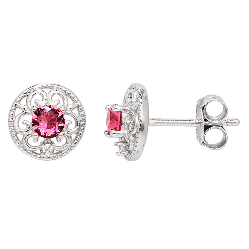 Sterling Silver Red CZ Fancy Stud E/rg