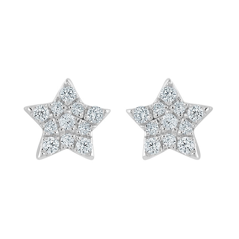 Sterling Silver Pave Set CZ Star Stud Earrings