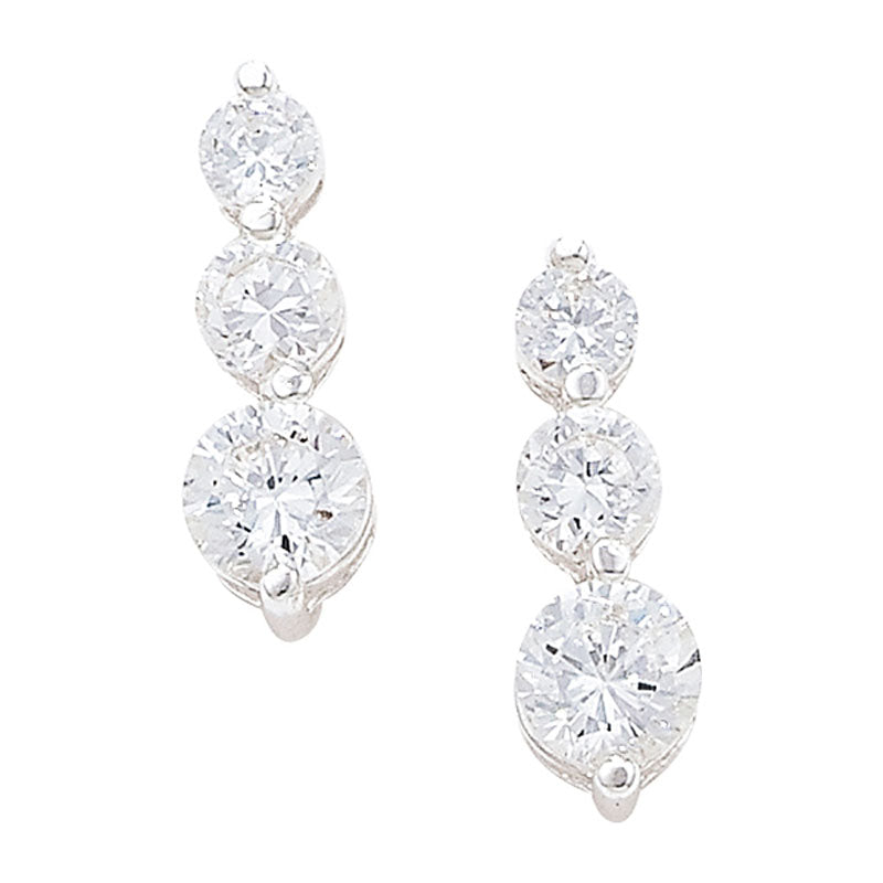 Sterling Silver Graduated 3 CZ Drop Earrings