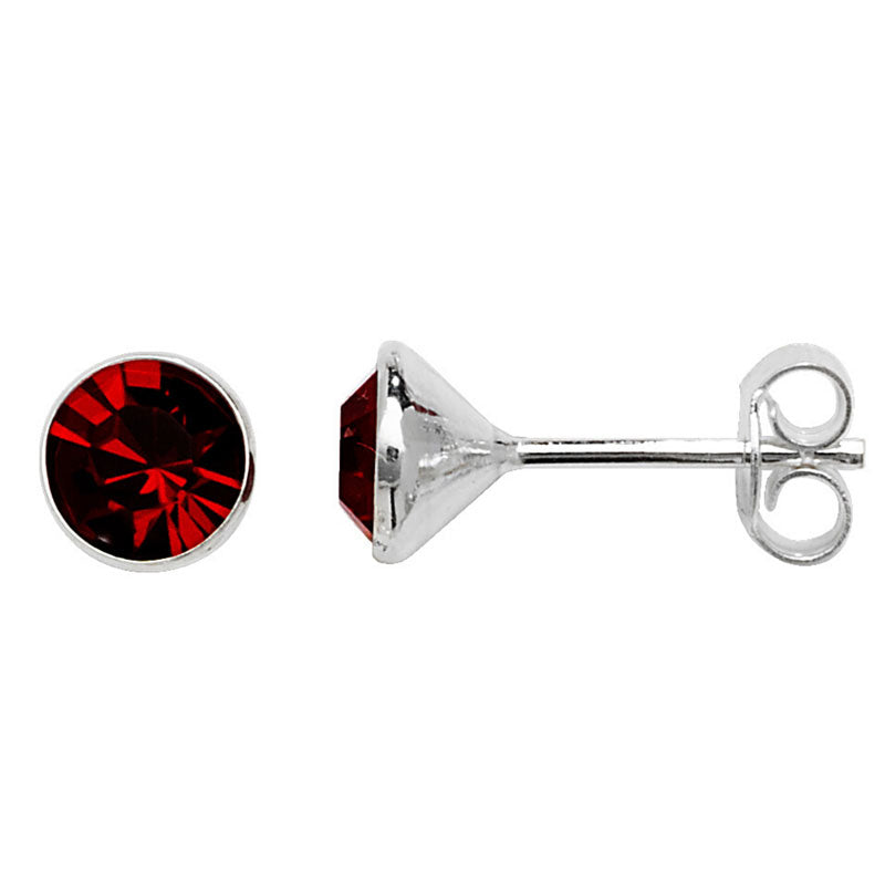 Sterling Silver Red CZ Round Solitaire Stud Earrings