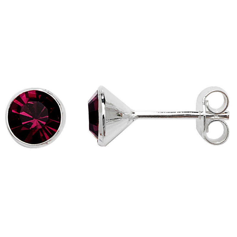 Sterling Silver Purple CZ Round Solitaire Stud Earrings