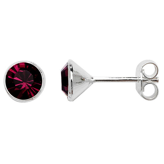 Sterling Silver Purple CZ Round Solitaire Stud Earrings